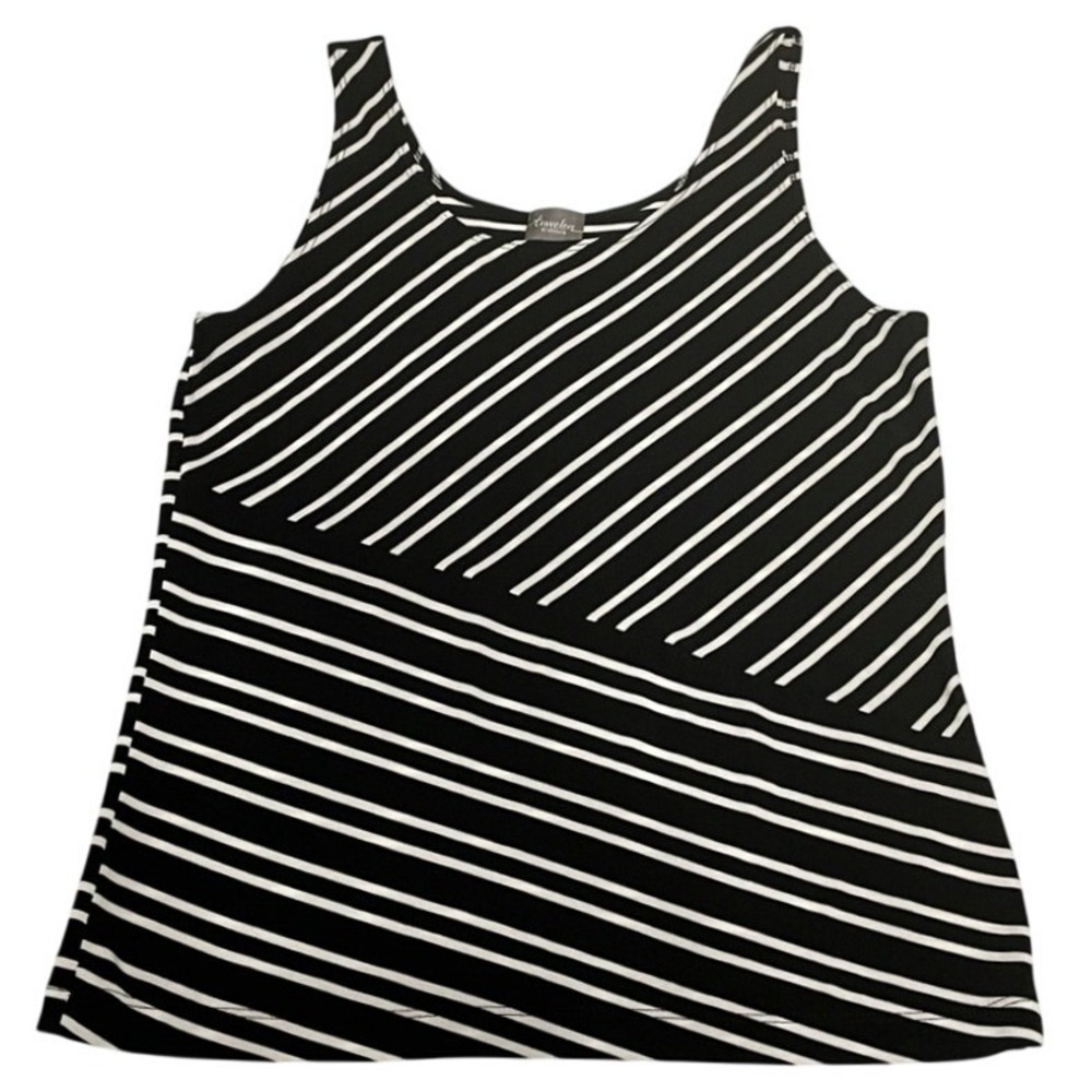 Travelers by Chico's Tank Top 1 Black White Women Striped Sleeveless Excellent
